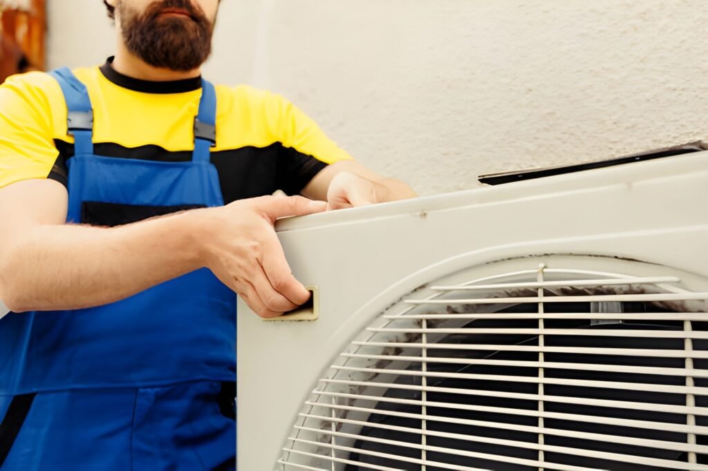 Technician getting new hvac system ready