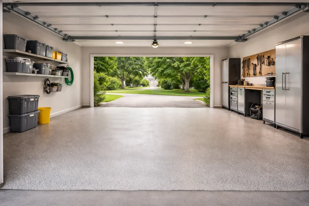 A clean garage after a full junk removal service has been completed