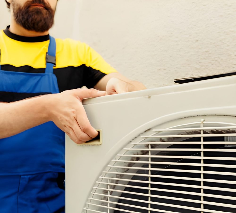 Technician getting new hvac system ready